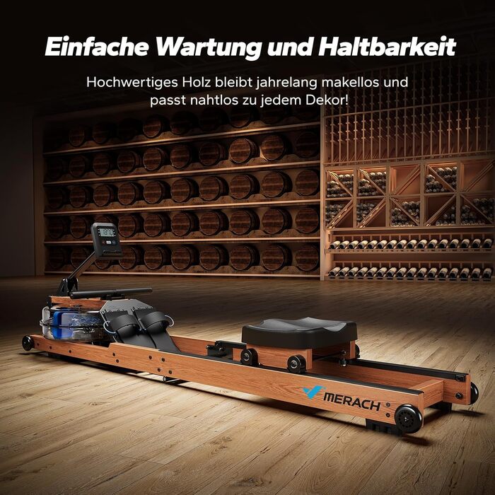 Водний веслувальний тренажер MERACH, складний, дерев&39яний, матеріал каучукове дерево та зручне сидіння, з ексклюзивним додатком з інтерактивною картою, захопливий досвід веслування, ідеально підходить для домашнього фітнесу R28 каучукове дерево