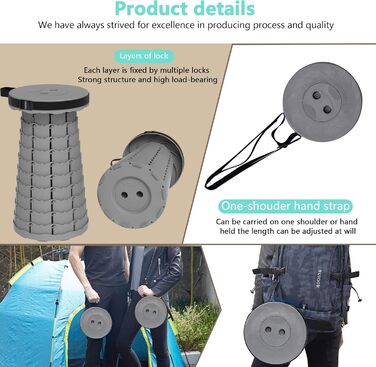 Портативний складаний стілець з подушкою, складний кемпінговий стілець, телескопічний складаний стілець для дорослих для походів, риболовлі, подорожей, барбекю, вантажопідйомність 200 кг з сумкою для перенесення, сірий