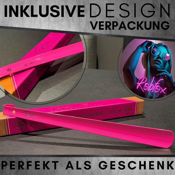 Металевий ріжок для взуття Robfox рожевий I 43 см ДОВГИЙ ТА НАДЗВИЧАЙНО СТІЙКИЙ I Довгий ріжок для взуття з нержавіючої сталі I На