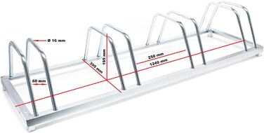 Велосипедна стійка Wiltec для 4 велосипедів 124x39.5x19.5см виготовлена з оцинкованої сталі і підходить для настінного монтажу Row Parker Bicycle Rack