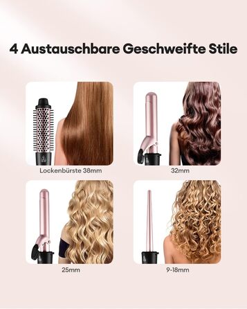 Набір плойок CkeyiN 4 в 1 з різними насадками 9-38 мм, керамічна плойка з щіткою для завивки, великі та малі локони, настінна плой