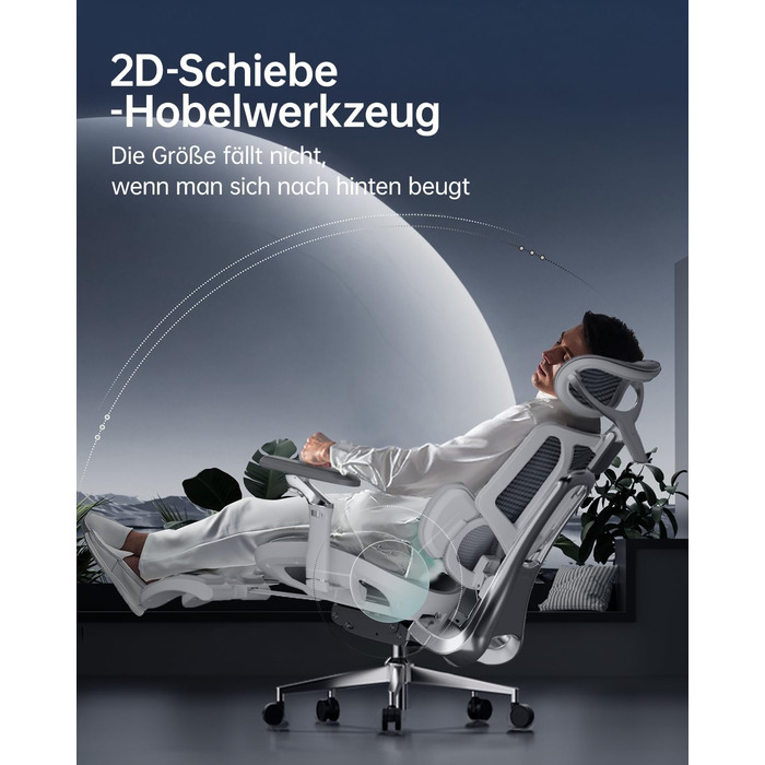 Ультраергономічне офісне крісло Hbada E3, велике та високе офісне крісло з 3-зонною динамічною поперековою підтримкою, механічними підлокітниками на 360, регульованим підголівником у 4 напрямках, сіре
