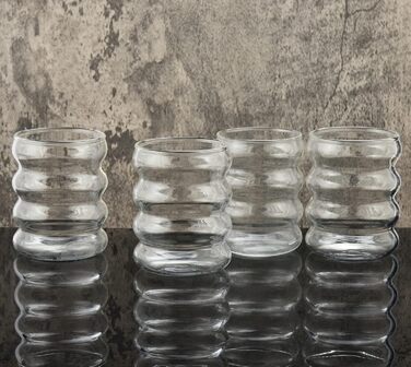 Ребристі склянки для пиття зі скляними соломинками Набір з 4 шт. , склянки для кави з льодом 350 мл, склянки Wave Glasses Tumbler,