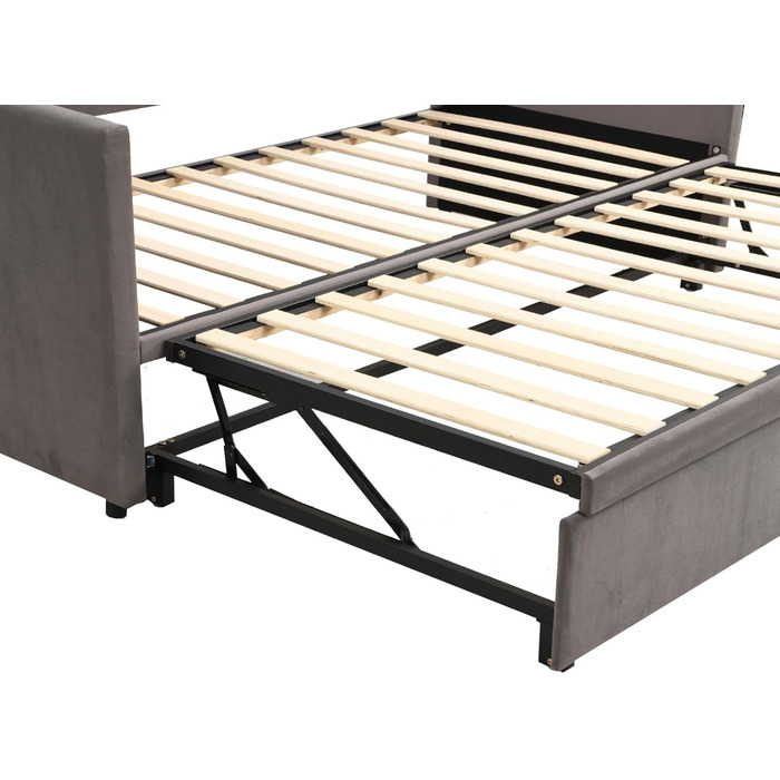 Диван-ліжко 90/180x200 см, Розсувне м&39яке ліжко з рейковим каркасом, Гостьове ліжко, Дитяче ліжко, Багатофункціональне ліжко, Оксамитова тканина, Сірий (Grey-2)