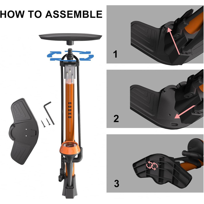 Велосипедний насос GOBKO, підлоговий, 129x23.5x12 см, 11 бар / 160 psi, сталь, помаранчевий