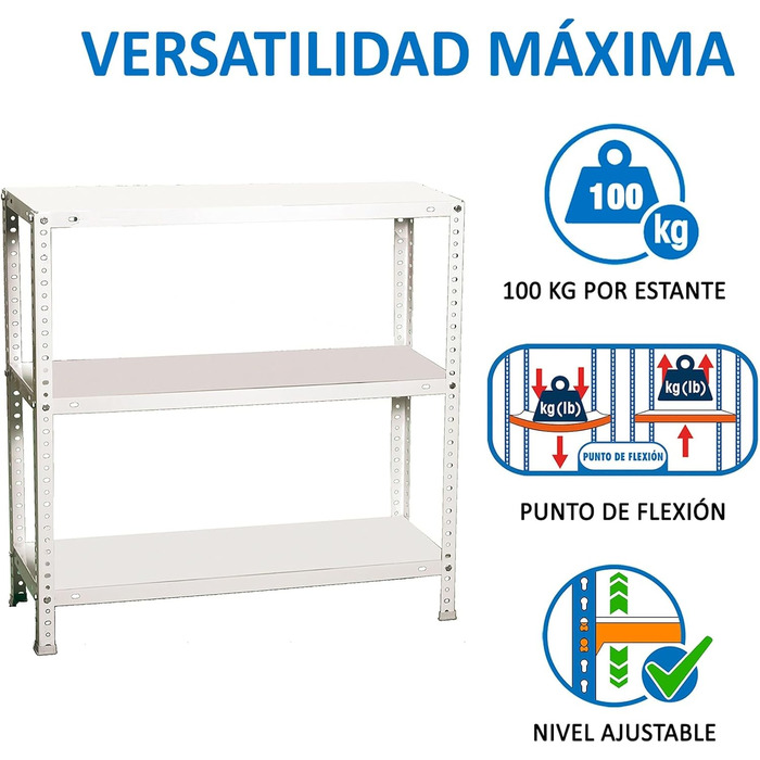 Надміцний стелаж Simonrack, стелаж для зберігання, металевий стелаж 100x80x30, стелаж для підвалу, точка вигину 100 кг, 3 полиці, білий - Comfort