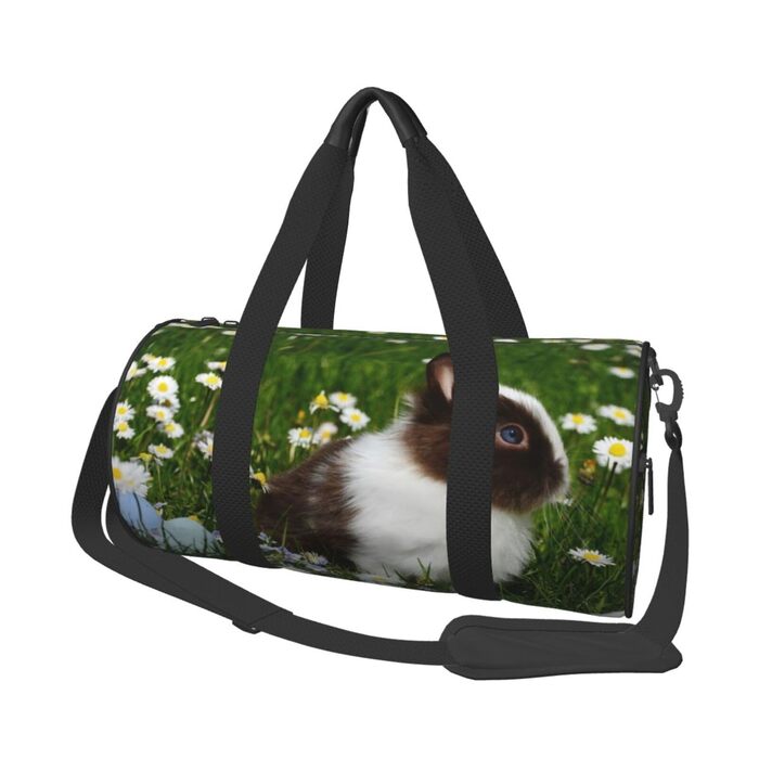 Спортивна сумка для подорожей, біло-коричнева, з принтом кролика, сумка на ніч, чорна, універсальний розмір