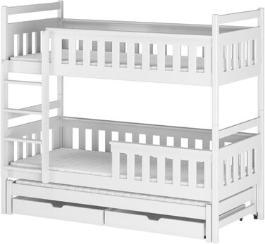 Дитяче колективне ліжко-горище 90x200 з висувним ліжком Двоярусне ліжко з висувною функцією, дві шухляди, решітчастий каркас, захи