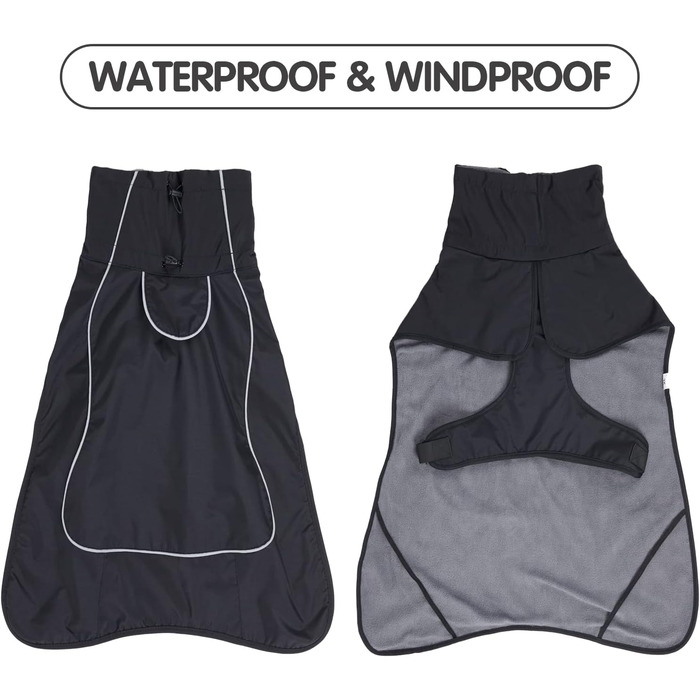 Водонепроникне пальто для собак з флісовою підкладкою - Вітрозахисне зимове пальто та дощовик зі світловідбиваючими смужками - Тепла куртка для собак для використання в приміщенні/на вулиці, всі розміри (чорний, S) Чорний S