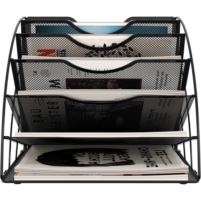 Відділення віялоподібний металевий офісний органайзер A4 Тримач для документів Лоток для файлів Тримач для журналів Лоток для листів Органайзер для паперових журналів, чорний, 6-