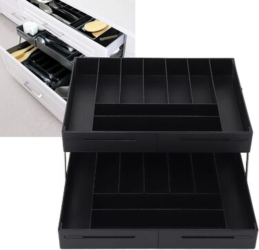 Розширюваний органайзер для столу, стильний, компактний лоток для зберігання речей, багатофункціональний для кухонного туалетного столика, виготовлений з високоякісного матеріалу (чорний)
