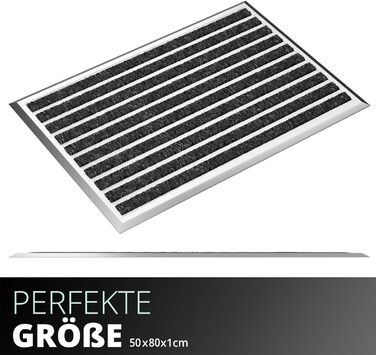 Килимок для вулиці, сірий, 80 x 50 см, алюмінієвий килимок, килимок для вулиці, алюмінієвий брудозатримуючий килимок, килимок для вулиці, килимок для входу, килимок для входу в будинок, килимок 50 x 80 см (прямокутний) зі срібною облямівкою