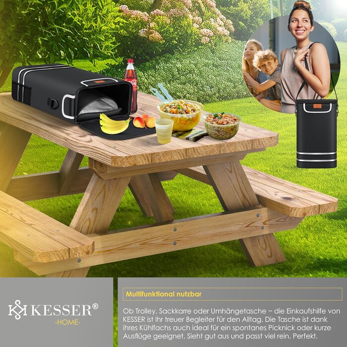 Багатофункціональний візок для покупок зі сходами, з термосумкою, складною конструкцією, місткістю 56л та вантажопідйомністю до 50кг 3-в-1 Візок-драбина, сумка-візок та сумка через плече Складаний візок для покупок з жетоном для покупок, чорний