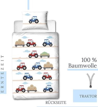 Трактор дитяча постільна білизна 135x100 фланель/бобр, 1 наволочка 40x60 1 підодіяльник 100x135 см Трактори Високоякісна постільна