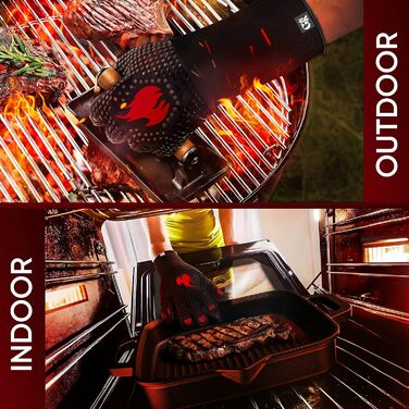 Рукавички для барбекю GUSSKNIG термостійкі до 800 градусів (L) - вогнетривкі рукавички з араміду - рукавички для барбекю для приго