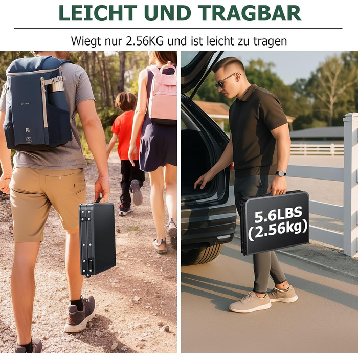 Стіл для кемпінгу JiGiU 60x40 см, складний, з 3 регулюваннями висоти 27 см/51 см/74 см, алюмінієвий каркас, компактний гриль-стіл для саду, кухні, пікніка, використання в приміщенні та на вулиці, стіл-валіза (чорний)