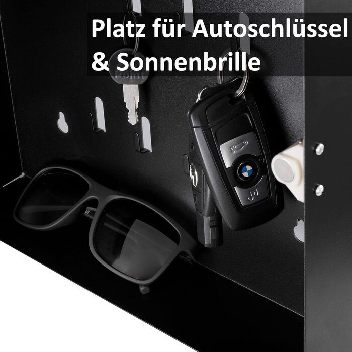 Сучасна скринька для ключів BALOU зі скляною магнітною дошкою - Магнітна дошка для пам&39яток з 6 магнітами та ручкою - Велика шафа для ключів з 20 гачками - Ідеально підходить для коридору, вхідної зони, офісу - 33x33x6,8 см Антрацит