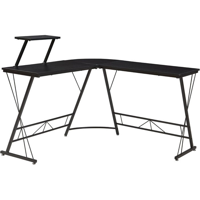 Подібний кутовий стіл Yremso, 122 x 122 x 98 см, комп&39ютерний стіл, офісний стіл з піднятою полицею, робочий стіл, металевий каркас, чорний
