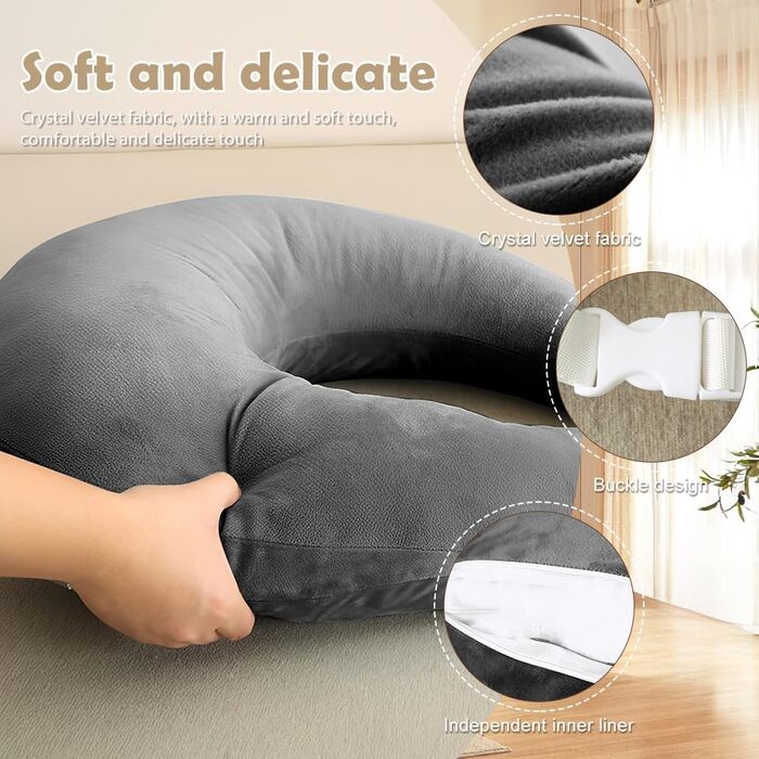 Подушка для читання для ігор, подушка для книги з підлокітником, U-подібна подушка для колін, ергономічна подушка Crealis, подушка для в&39язання гачком, опорна подушка для ліжка/дивана/підлоги для читання, гри, роботи, в&39язання гачком, темно-сіра