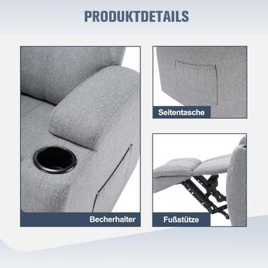 Крісло для телевізора, відкидне крісло, масажне крісло з функцією підігріву та вібрації, пульт дистанційного керування, поворот на 360, лляно-сірий колір