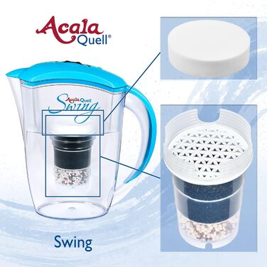 Фільтр для води AcalaQuell Swing світло-блакитний Фільтр для води з активованим вугіллям Найвища продуктивність фільтра - багатошаровий Без BPA та BPB ReNaWa - Технологія Створює смачну, корисну воду