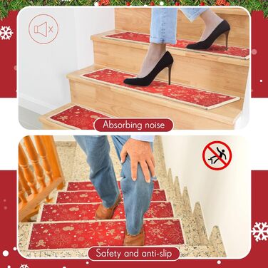 Предметний різдвяний комплект сходових сходів, килим 66 x 21,6 см, нековзний, різдвяний дизайн, TPR, нековзна підкладка, килимова доріжка для сходів, підходить для людей похилого віку, 7-