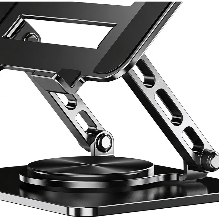 Підставка для ноутбука на стіл З охолодженням, з поворотною базою на 360 Регульований тримач для планшета - для роботи, навчання, дому, ігор, для чоловіків, жінок, дорослих. Чорний колір