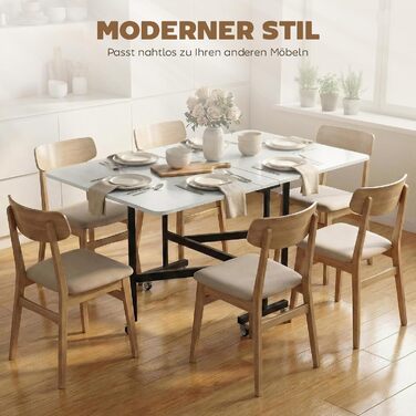 Розкладний обідній стіл, кухонний стіл для 4-6 осіб з колесами, сталеві ніжки, мобільний розкладний обідній стіл для невеликих приміщень, їдальня, кухня, 120 x 80 x 73 см, білий