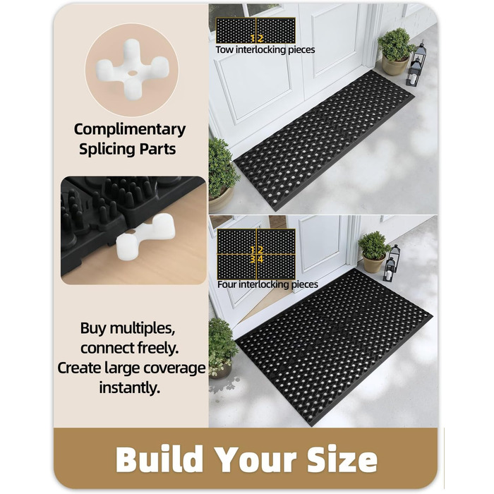 КОЛІР&ГЕОМЕТРІЯ Килимок для вулиці з ТПЕ без запаху, міцний вхідний килимок, екологічно чистий, не потребує догляду, нековзний килимок для вхідних дверей, патіо, гаража, 43x75 см чорного кольору