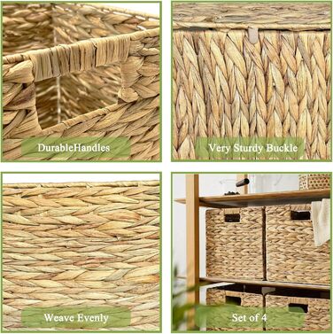 Кошики для зберігання Kallax з 4 предметів, вкладиші з водяного гіацинта для полиць, складні коробки Kallax, плетений кошик для зберігання, кошик для білизни для полиць, плетені контейнери для ванної кімнати (30 см * 30 см * 30 см), комплект з 4 предметів