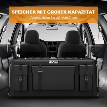 Органайзер для багажника ErgoCar, сумка для автомобіля з оксфорду, трьохсекційний, складаний, великої місткості, для авто/позашляховика/вантажівки (чорний, 70 л з бічними кишенями) Чорний 70л з бічними кишенями