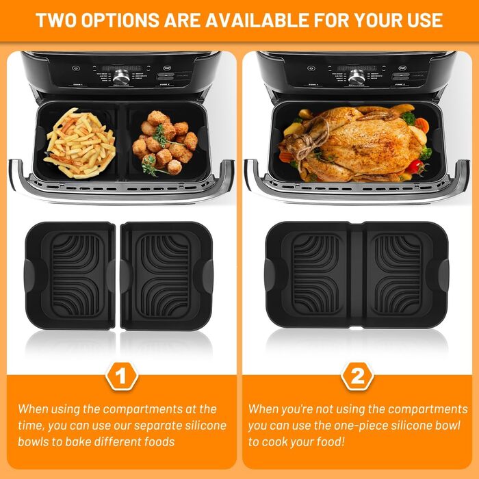 Аксесуари для фритюрниці VIRIECH 3 шт. для Ninja Foodi Flexdrawer AF500EU, двозонні аксесуари для фритюрниці, багаторазова силіконова форма для фритюрниці 3 в 1 для аксесуарів для фритюрниці Ninja