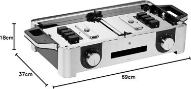 Гриль, електрогриль, 50x28 см, електрогриль Настільний гриль з лобовим склом і піддоном для крапель, сертифікований на відкритому повітрі для барбекю, 2 окремо регульовані поверхні гриля, 2400 Вт, нержавіюча сталь матова