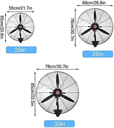 Настінний вентилятор, настінний вентилятор промислового обладнання, три швидкості, широкий кут подачі повітря, тиха робота, використовується в їдальні гуртожитку (розмір 30 дюймів) (20 дюймів)