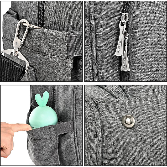 Пеленальна сумка, пеленальна сумка для мами і тата, з пеленальним килимком та ізольованими кишенями темно-сіра