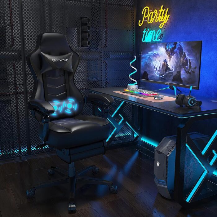 Ігрове крісло YU YUSING Massage Racing, ергономічне спортивне сидіння, комп&39ютерне крісло з регульованою висотою, крісло керівника, письмове крісло з підголівником, регульованими підлокітниками та підставками для ніг (чорне)