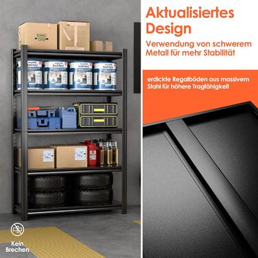 Міцний металевий стелаж 183x90x40 см з 5 регульованими металевими полицями Стелаж для зберігання в підвалі та майстерні Вантажопідйомність до 1000 кг Чорний 183 x 90 x 40 см