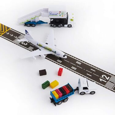Набір для аеропорту, Метал/Пластик, Білий, Включає авіалайнер, кейтерінговий автомобіль, причіп з пасажирськими сходами, тягач для аеропорту, багажний причіп та 5-метрову стрічку для злітно-посадкової смуги, 6312