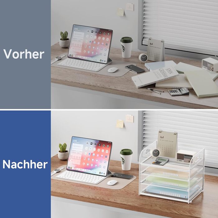 Органайзер для столу VITVITI, 4-ярусний лоток для листів, штабелювані тримачі для файлів, лотки з ручками, канцелярське приладдя для документів A4, паперу, книг, журналів (білий)