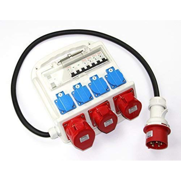 Розподільна коробка CEE 32A 400V 4 x 230V 2 x 16A 1 x 32A Захист ПЗВ Розподільна коробка для будівельного майданчика