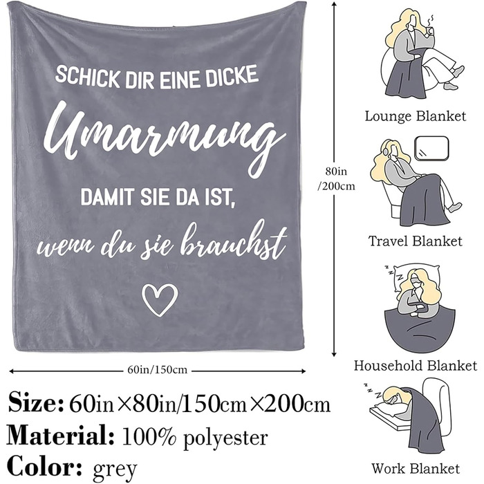 Подарунки для найкращих друзів, ковдра-обіймач на день народження дівчини, подарунки на день народження для жінок, найкращих друзів, чоловіків, хлопців, сестер, колег, сірі, 150*200 см