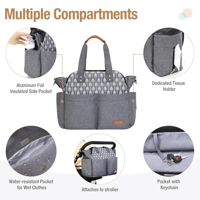 Пеленальна сумка-месенджер велика з пеленальним килимком для подорожей, сіра