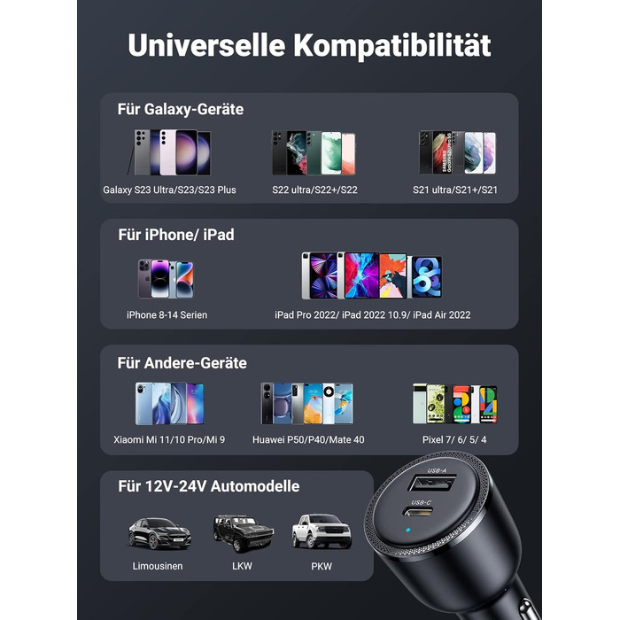 Прикурювач USB 63W 45W18W USB C автомобільний зарядний пристрій автомобільний зарядний пристрій USB C 12V PPS сумісний з iPhone 16