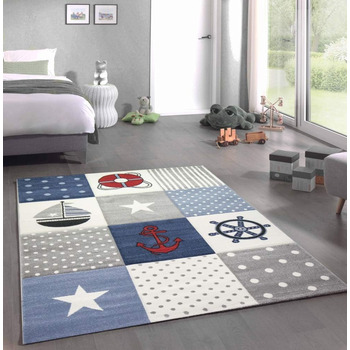 Дитячий килим ігровий килимок дитяча кімната хлопчиків морський морський картатий синій розмір 160x230 см