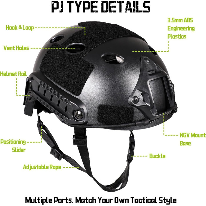 Тактичний шолом для пейнтболу, страйкболу та пейнтболу Rapid чохол, багатофункціональне захисне кріплення для ПНВ типу PJ, для спорту на свіжому повітрі, полювання, стрільби (чорний), один розмір