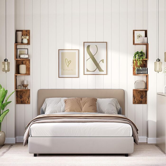 Настінна полиця HOOBRO, комплект із 2 предметів, кутова полиця, плаваюча полиця, 4-ярусна полиця, унікальний зигзагоподібний дизайн, компактна, для вітальні, спальні, їдальні, ретро-коричневий EBF25BJP201 темно-коричневий чорний 20 x 20 x 105 см