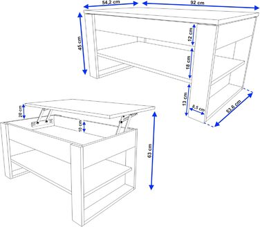 Журнальний столик з підйомною стільницею Стіл для вітальні з регульованою висотою та місцем для зберігання Сучасний чорний дубовий диванний столик Wotan з полицею та прихованим відділенням Журнальний столик для вітальні та офісу, чорний