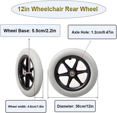 См/12 дюймів Заміна заднього колеса для інвалідного візка Суцільна шина Протиковзке заднє колесо для інвалідного візка 2 шт. и Сірі колеса, стійкі до стирання, 30