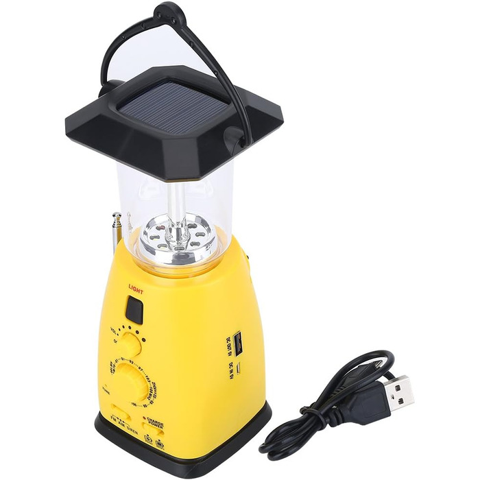 Сонячний кемпінговий ручний ліхтар, світлодіодний кемпінговий ліхтар з рукояткою, портативний аварійний ліхтарик з радіо та USB-кабелем, для відключення електроенергії, походів, риболовлі та аварійних вимикань