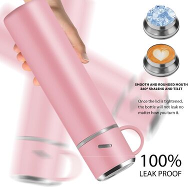 Термос 550 мл, ізольована пляшка для води з нержавіючої сталі, герметичний термос з чашкою та ручкою, без BPA, пляшка для води з подвійними стінками, зберігає напої гарячими та холодними протягом 12 годин, для використання в дорозі, на роботі та у спорті,